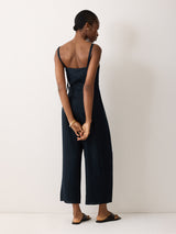Linen Tie Front Jumpsuit | Navy