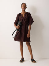 Textured Jacquard Short Dress | Oxblood