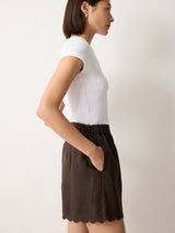 Linen Scallop Shorts | Brown