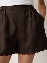 Linen Scallop Shorts | Brown