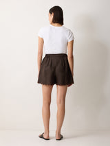 Linen Scallop Shorts | Brown