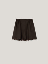 Linen Scallop Shorts | Brown