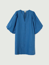 Linen Puff Sleeve Mini Dress | Blue