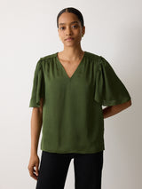 Recycled Satin Pleated Blouse | Green