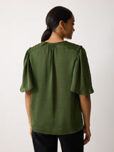 Recycled Satin Pleated Blouse | Green