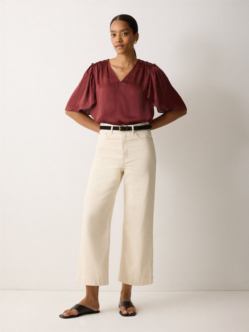 Recycled Satin Pleated Blouse | Orange