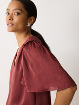 Recycled Satin Pleated Blouse | Orange