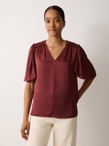 Recycled Satin Pleated Blouse | Orange