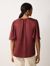 Recycled Satin Pleated Blouse | Orange