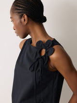 Flower Applique Cotton Top | Navy