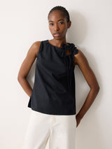 Flower Applique Cotton Top | Navy