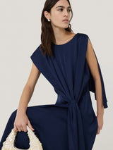 Draped Tie Detail Dress | Navy