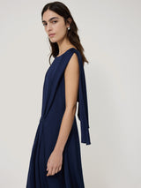 Draped Tie Detail Dress | Navy