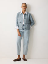 Linen Cropped Utility Jacket | Light Blue