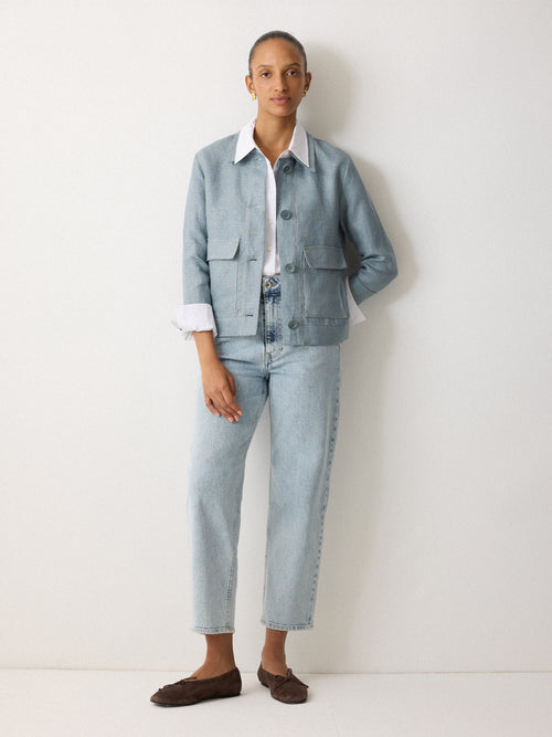 Linen Cropped Utility Jacket | Light Blue