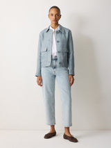 Linen Cropped Utility Jacket | Light Blue