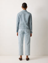 Linen Cropped Utility Jacket | Light Blue