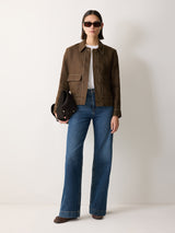 Linen Cropped Utility Jacket | Brown