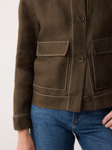 Linen Cropped Utility Jacket | Brown