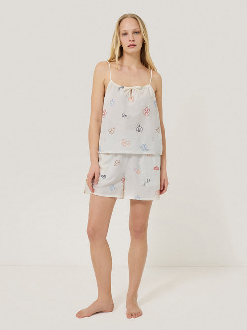 Abstract Kiss Embroidered Pyjama | White