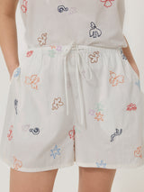 Abstract Kiss Embroidered Pyjama | White