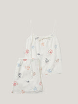 Abstract Kiss Embroidered Pyjama | White