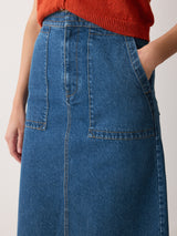 Denim Patch Pocket Midi Skirt | Vintage Mid Blue
