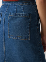 Denim Patch Pocket Midi Skirt | Vintage Mid Blue