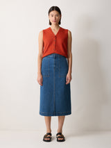 Denim Patch Pocket Midi Skirt | Vintage Mid Blue