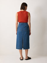Denim Patch Pocket Midi Skirt | Vintage Mid Blue