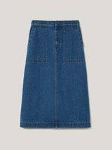 Denim Patch Pocket Midi Skirt | Vintage Mid Blue