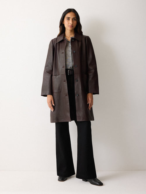 Leather Knee Length Coat | Purple