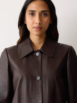 Leather Knee Length Coat | Purple