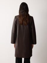 Leather Knee Length Coat | Purple