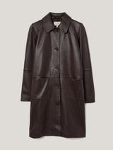 Leather Knee Length Coat | Purple