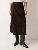 Suede Fluid Midi Skirt | Brown