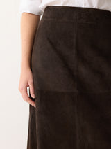 Suede Fluid Midi Skirt | Brown