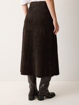 Suede Fluid Midi Skirt | Brown