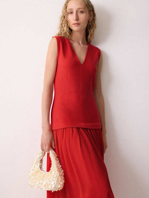 Mixed Media Jersey Dress | Red