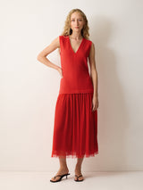 Mixed Media Jersey Dress | Red