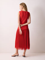 Mixed Media Jersey Dress | Red