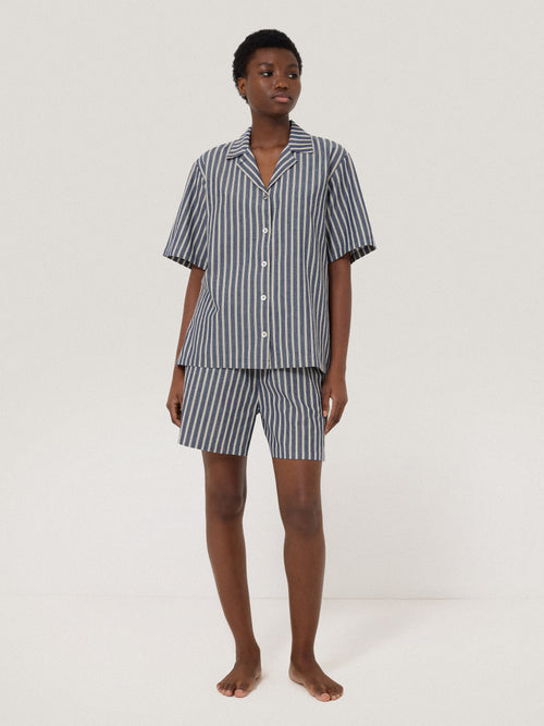 Cotton Stripe Short Pyjama | Blue