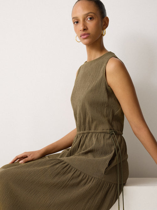 Fine Crinkle Jersey Maxi Dress | Khaki