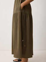 Fine Crinkle Jersey Maxi Dress | Khaki