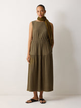 Fine Crinkle Jersey Maxi Dress | Khaki