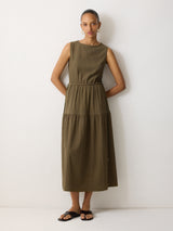 Fine Crinkle Jersey Maxi Dress | Khaki
