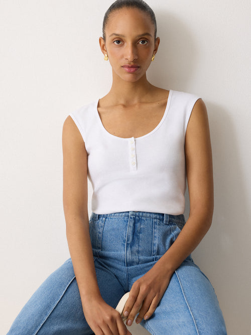 Fine Cotton Baby Henley | White