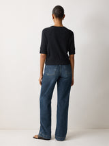 Cotton Luxe Half Sleeve Cardigan | Navy