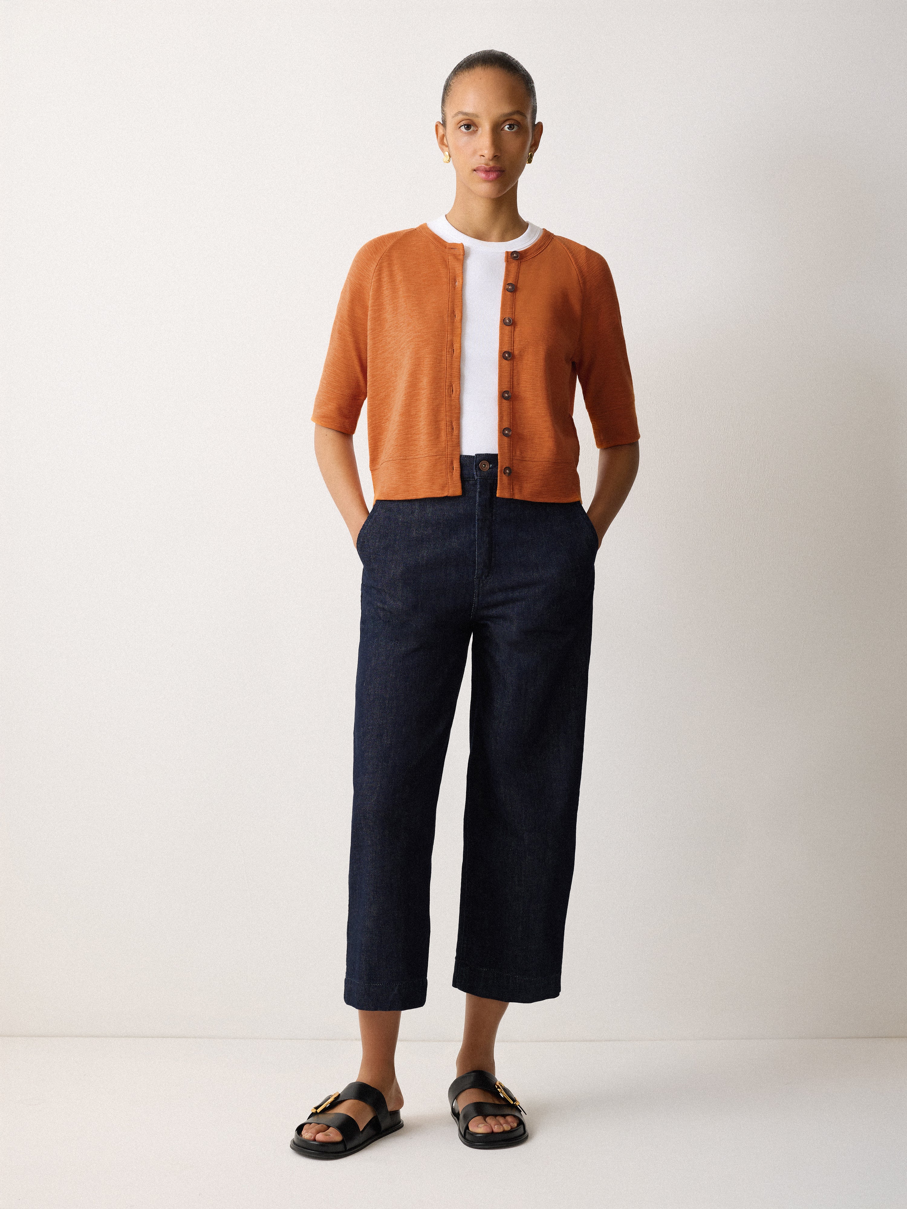 Cotton Luxe Half Sleeve Cardigan | Orange – Jigsaw