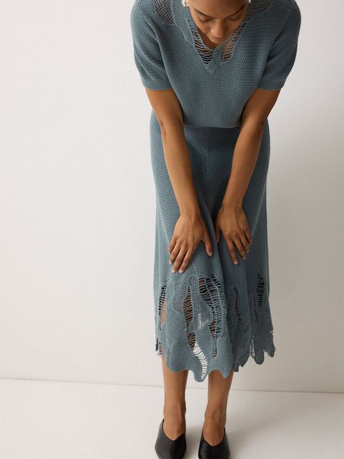 Abstract Lace Knitted Skirt | Blue